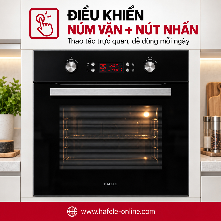 Điều khiển núm vặn kết hợp nút nhấn của lò nướng Häfele HO-2KT65A