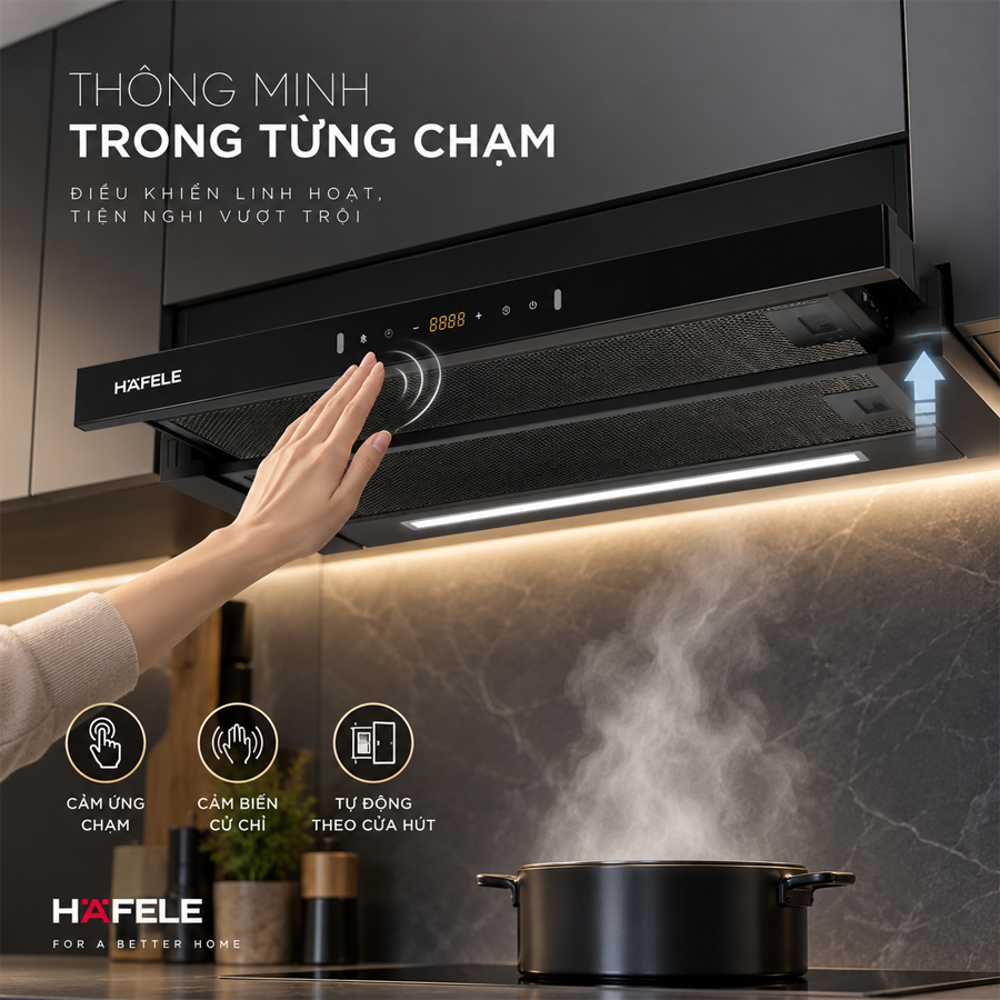 Điều khiển cảm ứng, cảm biến cử chỉ và cửa hút tự động của Häfele HC-H7034TB