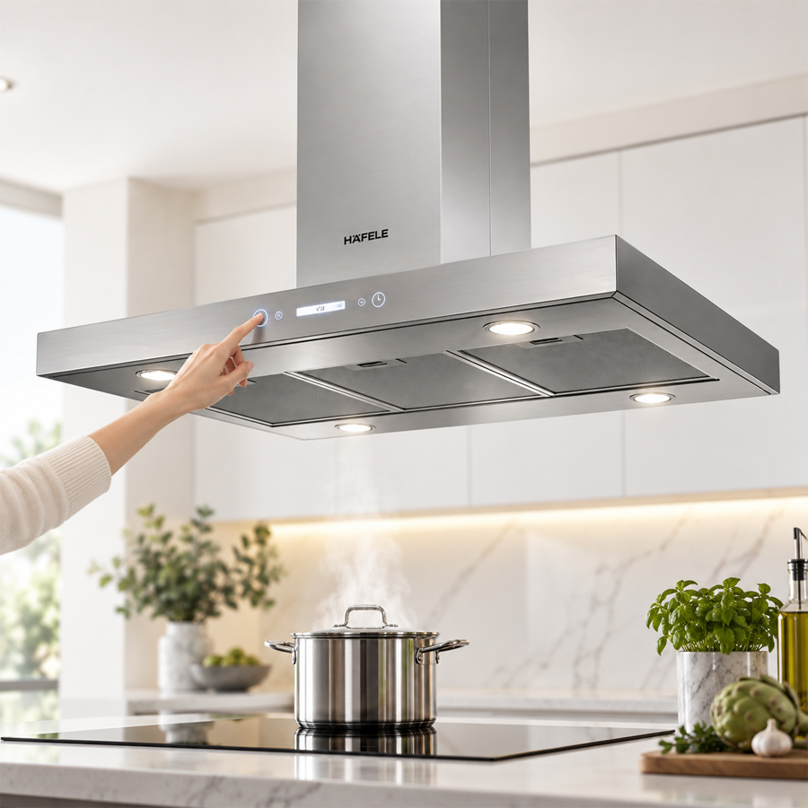 Bảng điều khiển điện tử và chức năng hẹn giờ của máy hút mùi đảo Häfele HH-IS90A