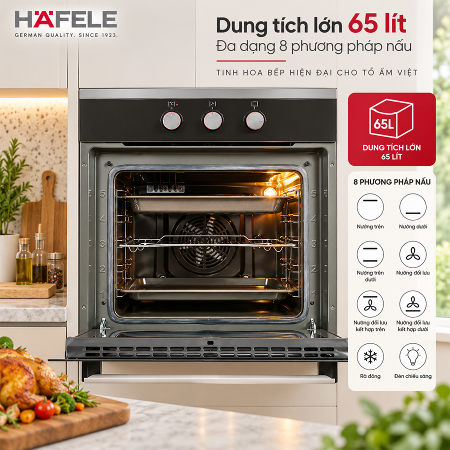 Khoang lò 65 lít và 8 phương pháp nướng của Häfele HO-K60B