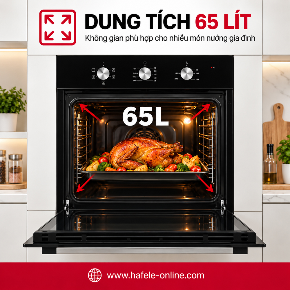 Khoang lò 65 lít và 5 chức năng gia nhiệt của Häfele HO-2K65A