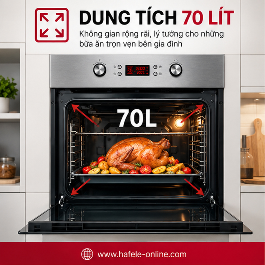 Khoang lò 70 lít và 8 chức năng gia nhiệt của Häfele HO-4KT70A