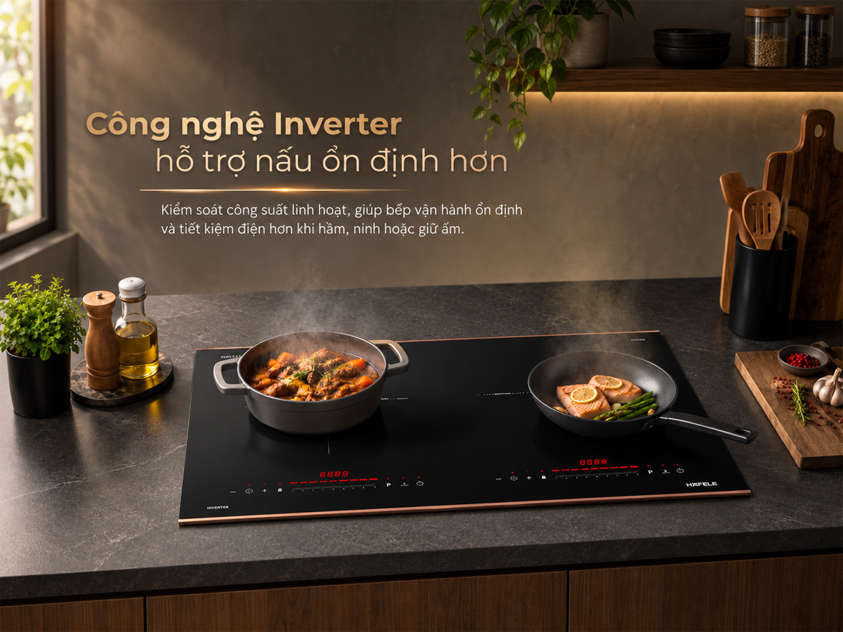 Hai vùng nấu Booster và công nghệ Inverter trên bếp từ Häfele HC-I73242B