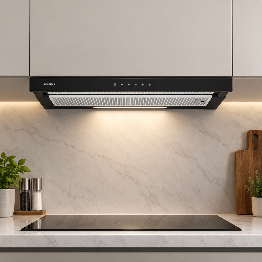Thiết kế âm tủ rộng 700 mm, mặt kính đen và đèn LED của Häfele HC-H7032TB