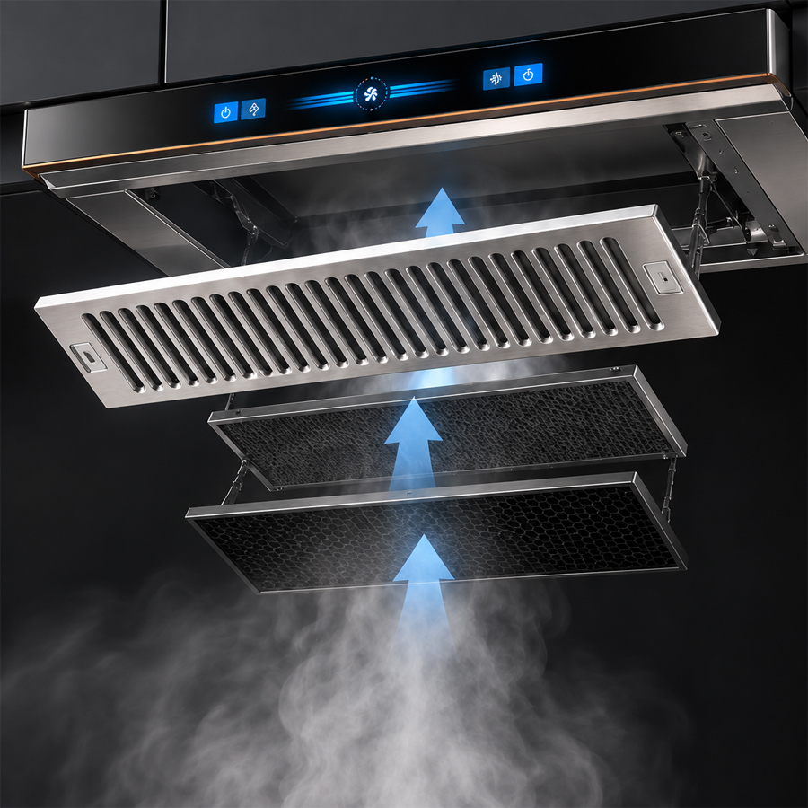 Hệ thống lọc inox và hai phương án hút xả của máy hút mùi Häfele HC-H706BS