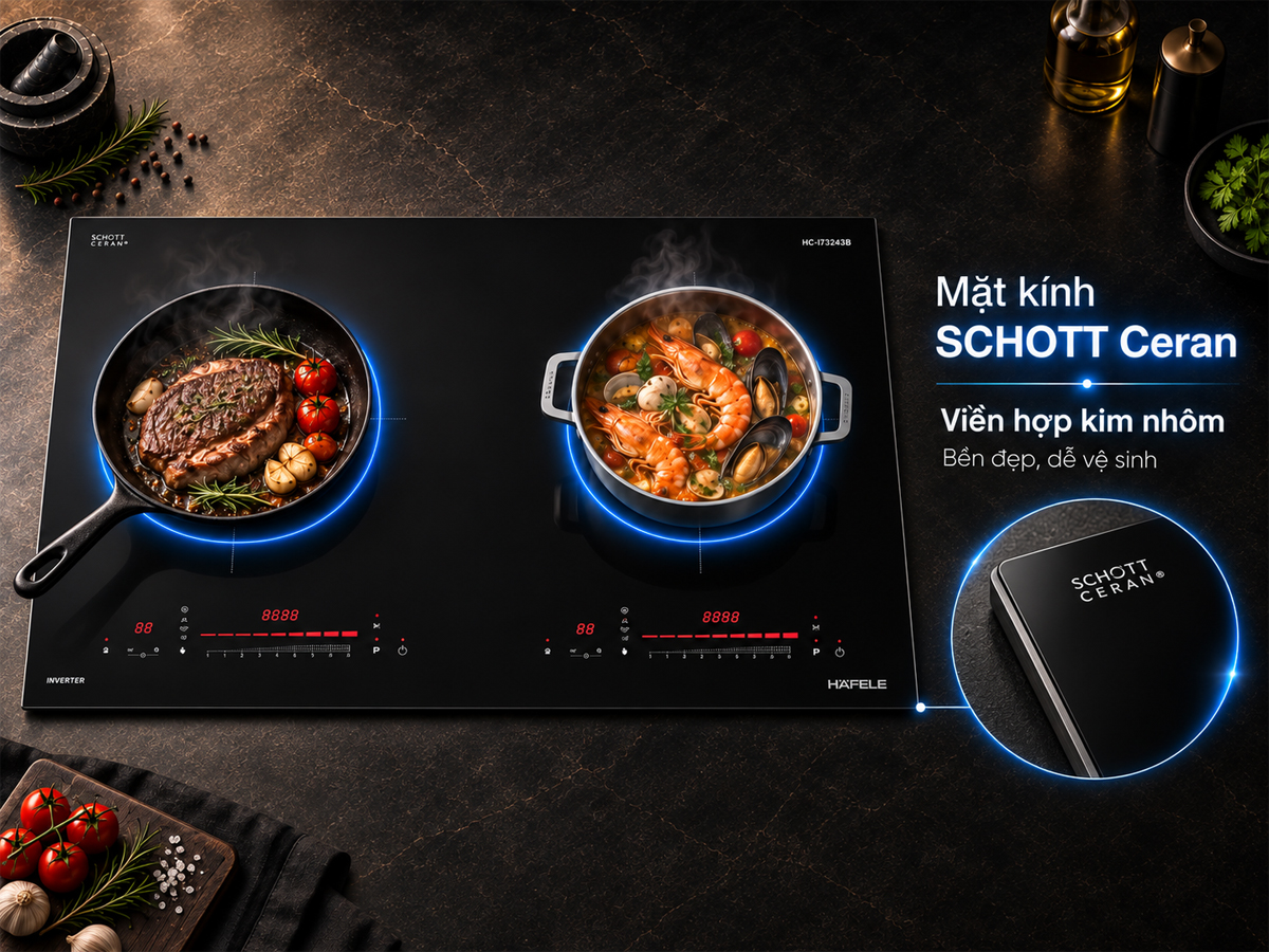 Mặt gốm thủy tinh SCHOTT Ceran và viền hợp kim nhôm của bếp Häfele HC-I73243B