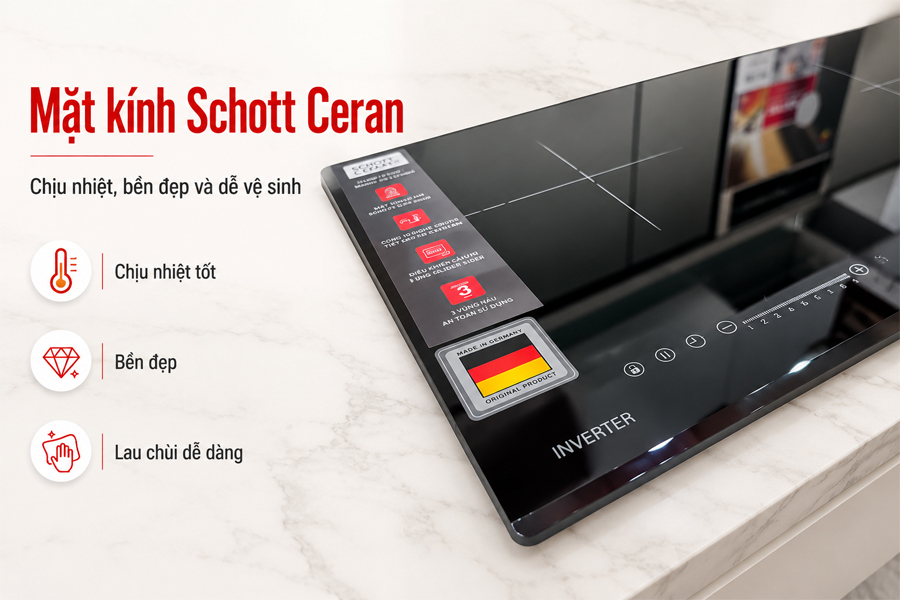 Mặt kính Schott Ceran trên bếp từ Hafele HC-I7325B