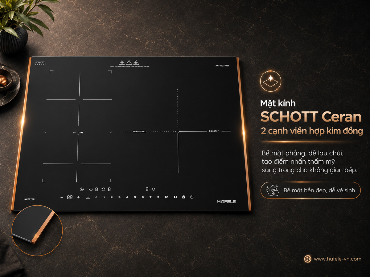 Mặt gốm thủy tinh SCHOTT Ceran và viền hợp kim đồng của bếp Häfele HC-I60371B