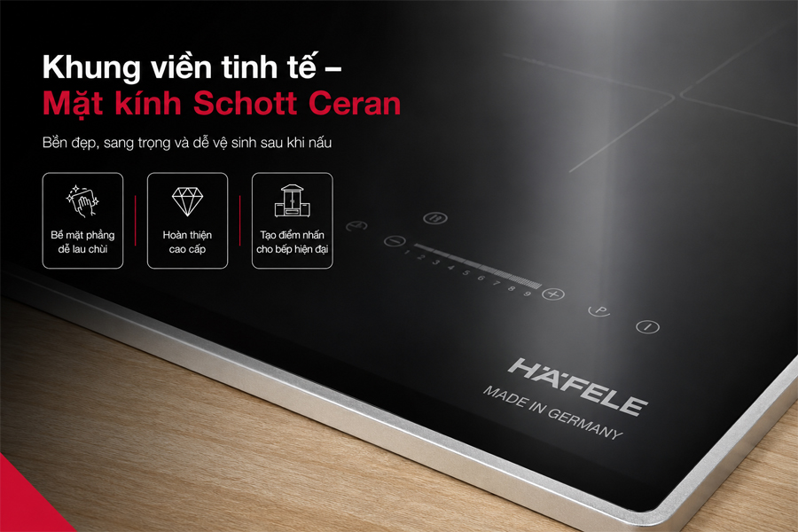 Mặt kính Schott Ceran trên bếp từ Hafele HC-I7326B