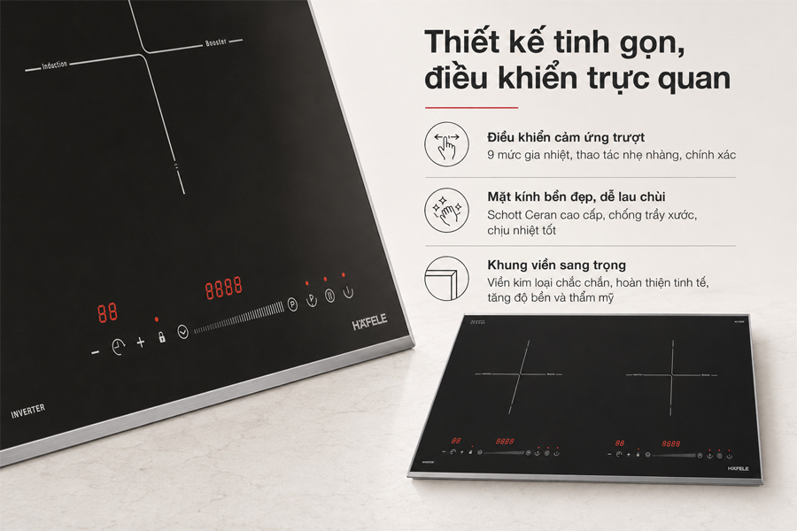 Mặt kính Schott Ceran trên bếp từ Hafele HC-I7365B