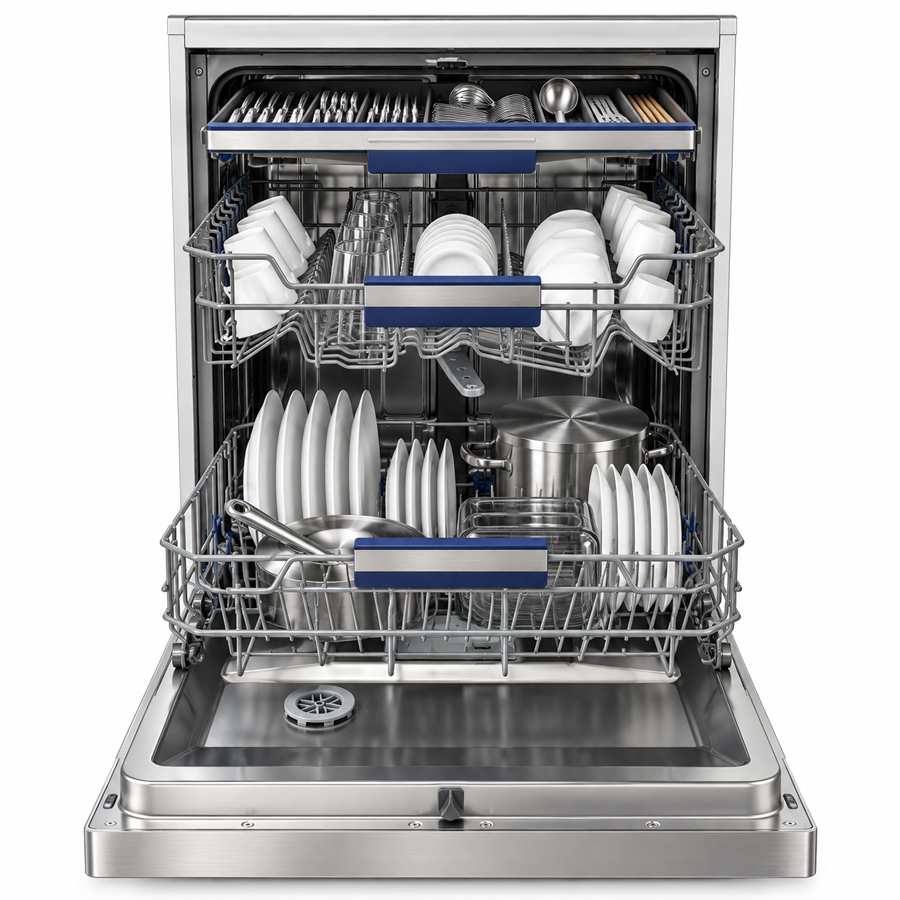 Khoang rửa 15 bộ và 3 tầng khay của máy rửa chén Häfele HDW-F6051S