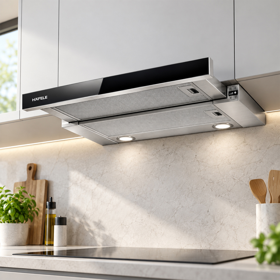 Thiết kế âm tủ và mặt kính đen của máy hút mùi Häfele HH-TG60E
