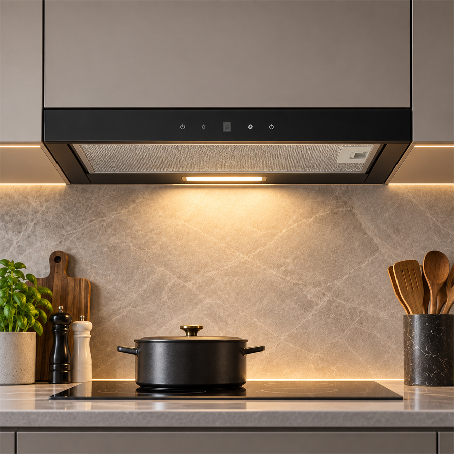 Thiết kế âm tủ rộng 700 mm, mặt kính đen và đèn LED của Häfele HC-H7031TB