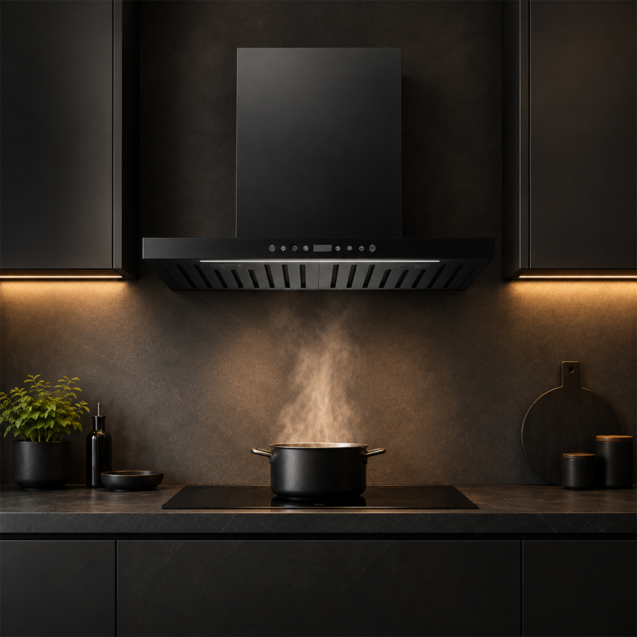 Thiết kế gắn tường rộng 700 mm, mặt kính đen và đèn LED của Häfele HC-H706WB