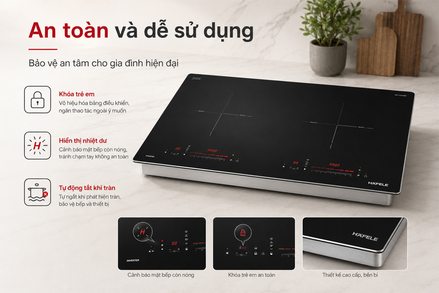 Điều khiển và tính năng an toàn của bếp từ Hafele HC-I73243B