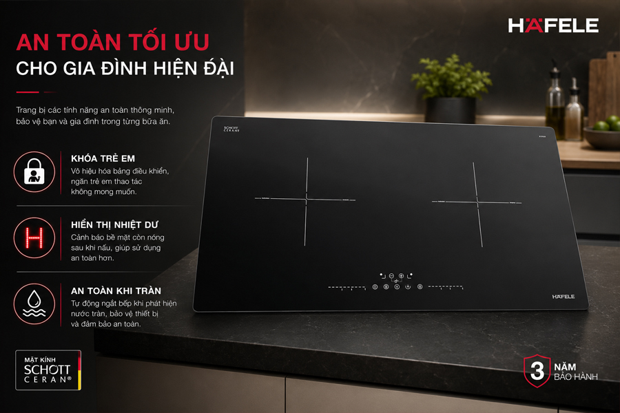 Điều khiển và tính năng an toàn của bếp từ Hafele HC-I73241B
