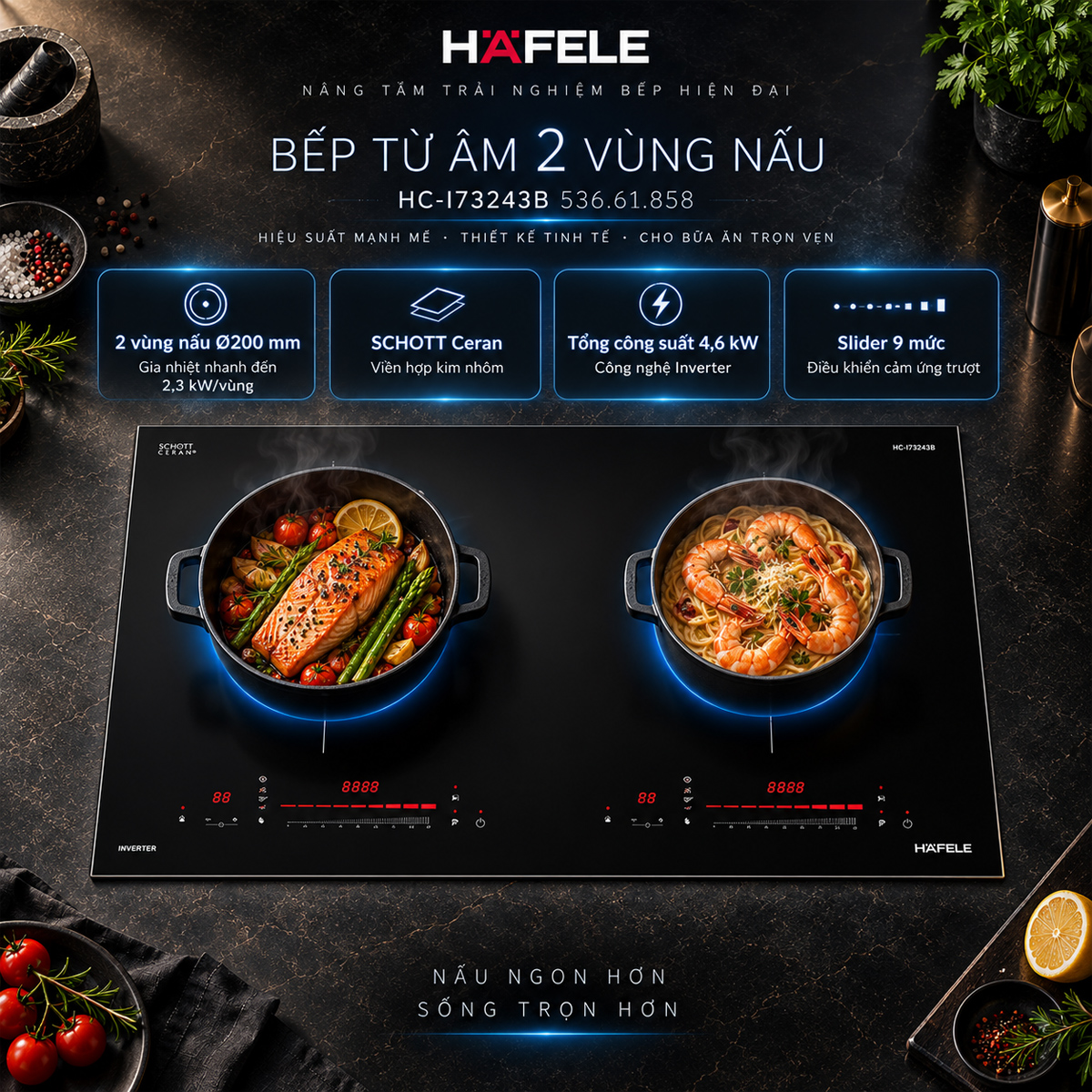Bếp từ lắp âm 2 vùng nấu Häfele HC-I73243B 536.61.858