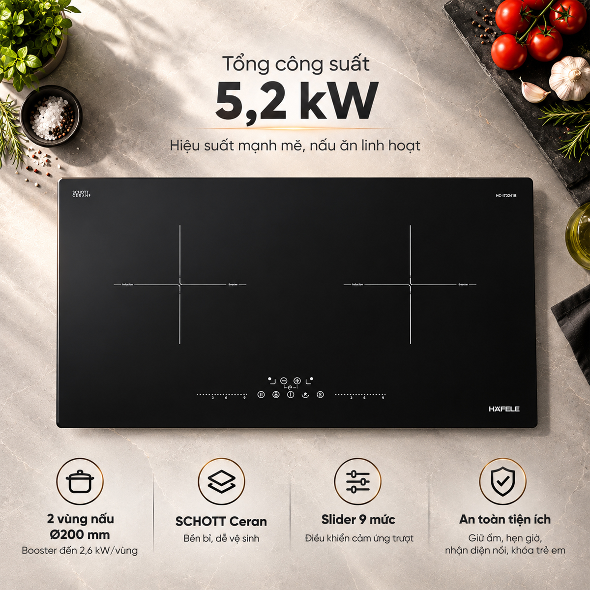 Bếp từ lắp âm 2 vùng nấu Häfele HC-I73241B 536.61.859