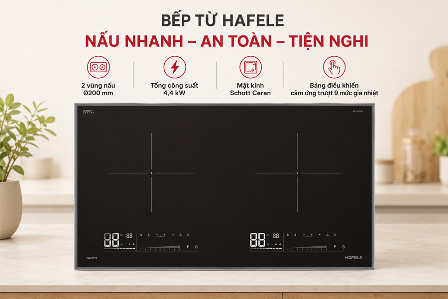 Bếp từ 2 vùng nấu Hafele HC-I7323B lắp âm mặt kính Schott Ceran