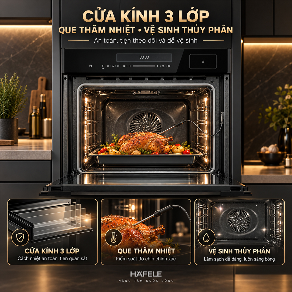 Lò nướng kết hợp hấp âm tủ Häfele HSO-8T72A 538.61.461 dung tích 72 lít