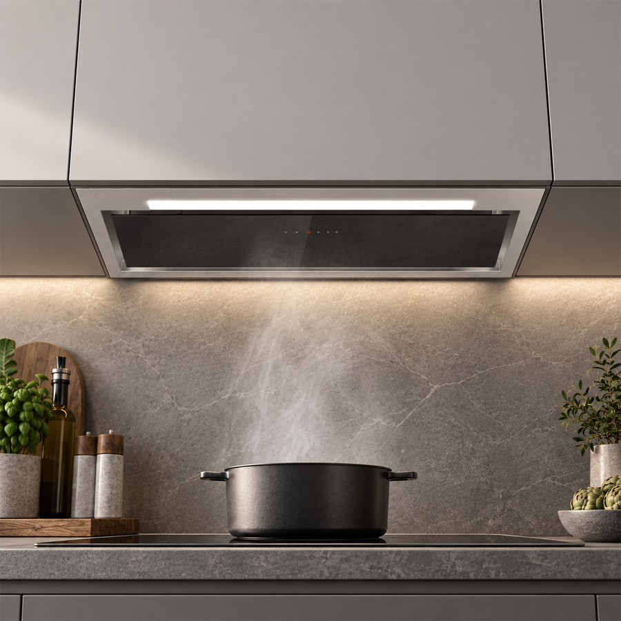 Thiết kế âm tủ rộng 720 mm, mặt kính đen và đèn LED của Häfele HH-BI72A