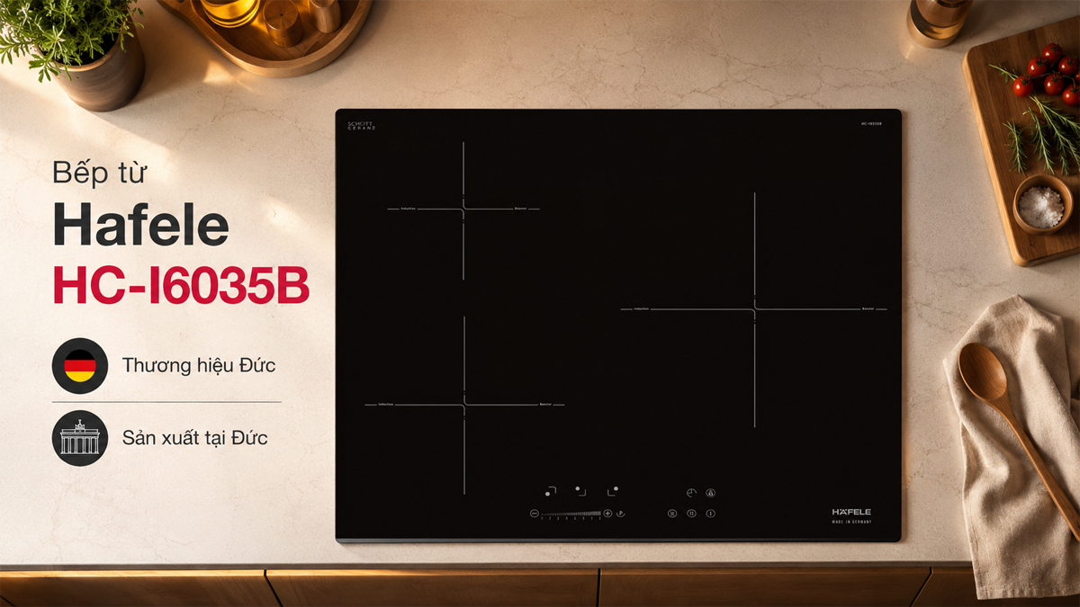Bếp từ 3 vùng nấu Hafele HC-I6035B lắp âm mặt kính Schott Ceran