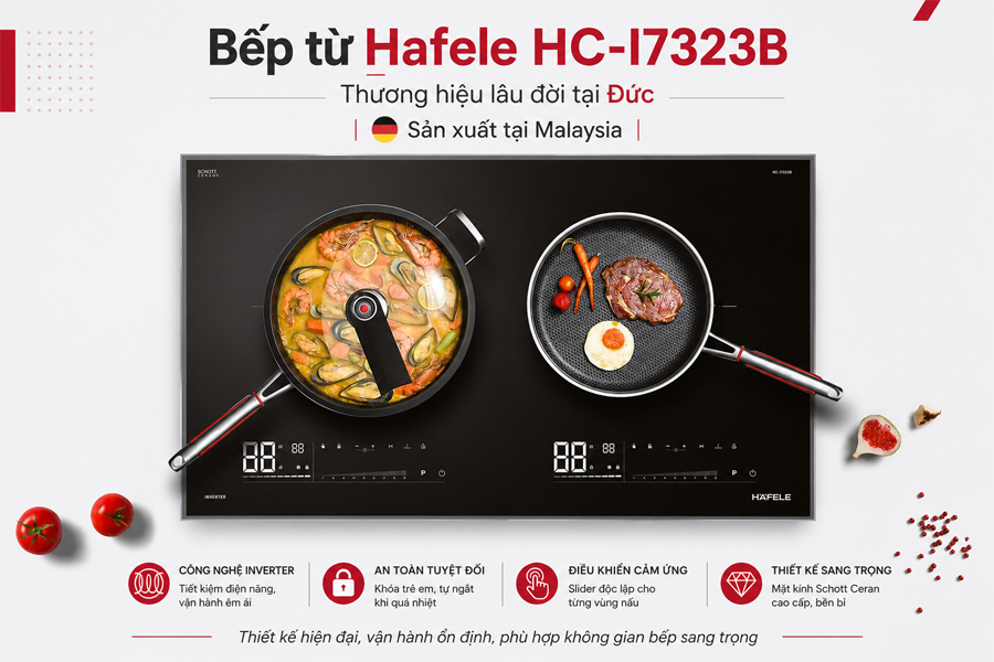 Bếp từ Hafele HC-I7323B thiết kế lắp âm sang trọng