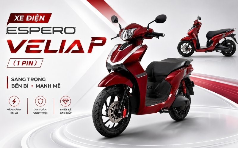 XE MÁY ĐIỆN ESPERO VELIA P (1 PIN) – PIN LITHIUM 72V, ĐI 120KM, TỐC ĐỘ 70KM/H