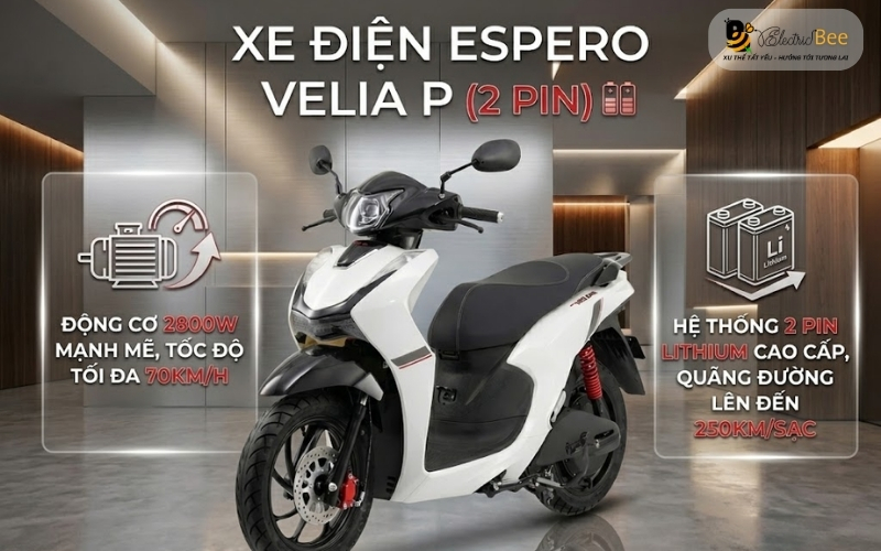 Xe điện ESPERO Velia P (2 Pin)  động cơ 2800W mạnh mẽ, tốc độ tối đa 70km/h