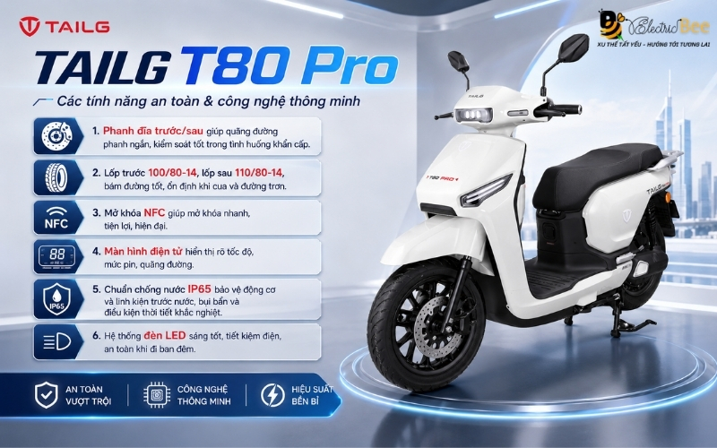 Các tính năng an toàn và công nghệ thông minh xe điện TAILG T80 Pro