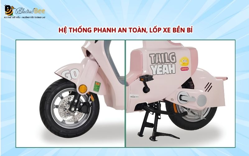 Xe đạp điện Hotgirl TAILG GR55 hệ thống phanh an toàn, lốp xe bền bỉ