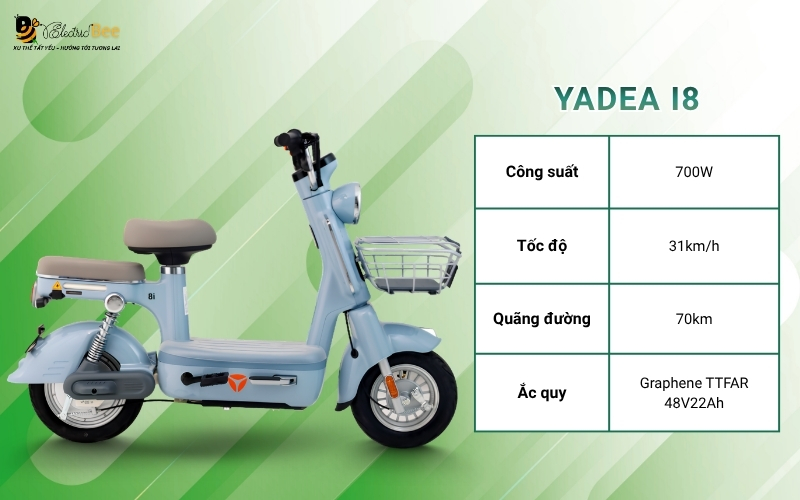 Xe đạp điện YADEA I8 nhỏ gọn, nhẹ, dễ dắt cho học sinh sinh viên