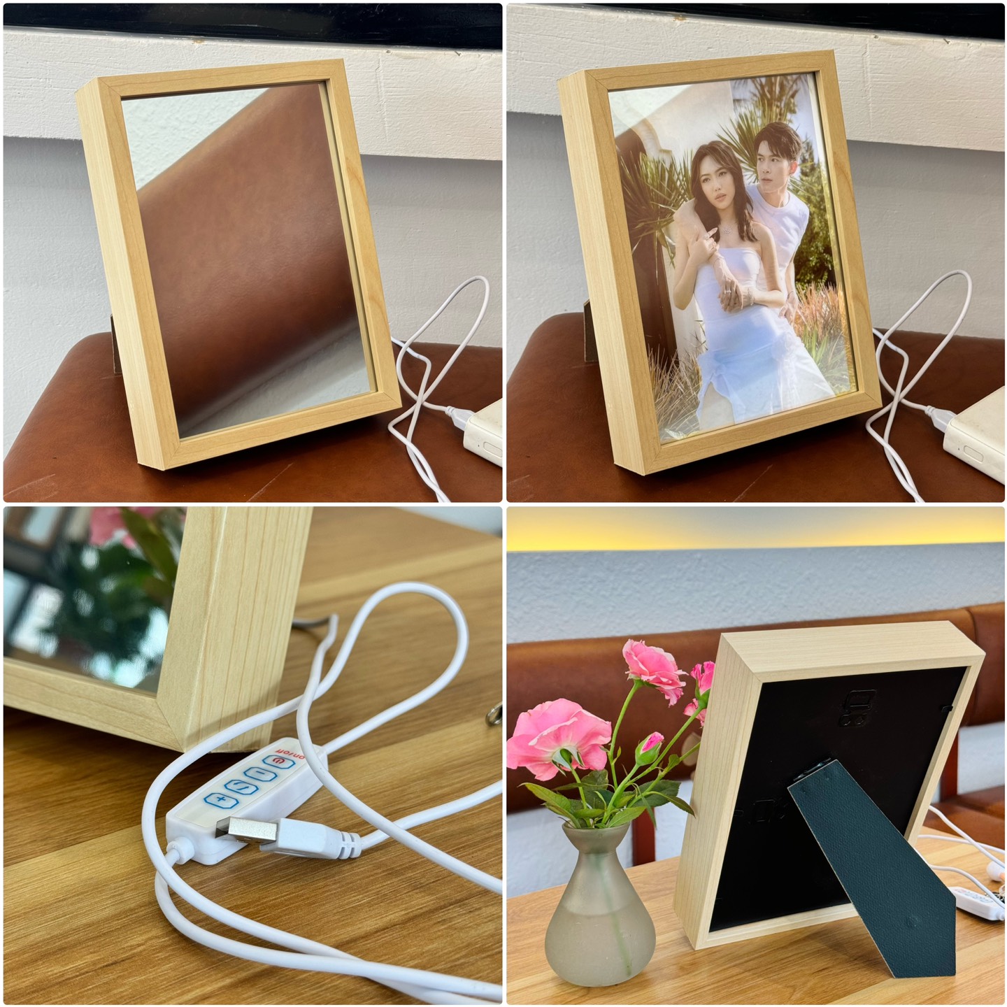 [LOẠI CAO CẤP]Khung gương KÍNH hiện ảnh GỖ NHẠT