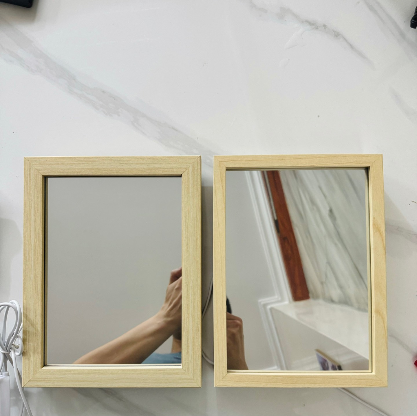 [LOẠI CAO CẤP]Khung gương KÍNH hiện ảnh GỖ NHẠT