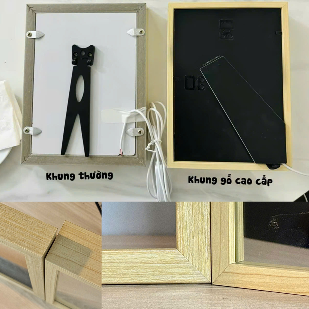 [LOẠI CAO CẤP]Khung gương KÍNH hiện ảnh GỖ NHẠT