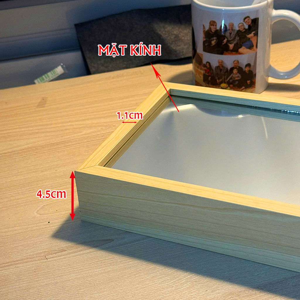[LOẠI CAO CẤP]Khung gương KÍNH hiện ảnh GỖ NHẠT