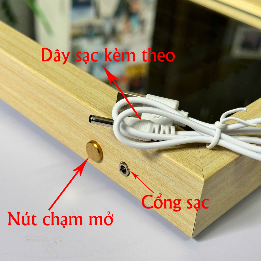 [LOẠI THƯỜNG PIN SẠC] khung gương KÍNH hiện ảnh khi mở đèn