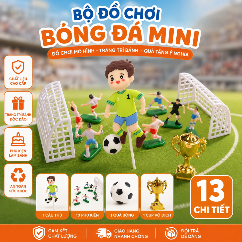 Bộ Phụ Kiện Bóng Đá Mini Trang Trí Bánh Kem