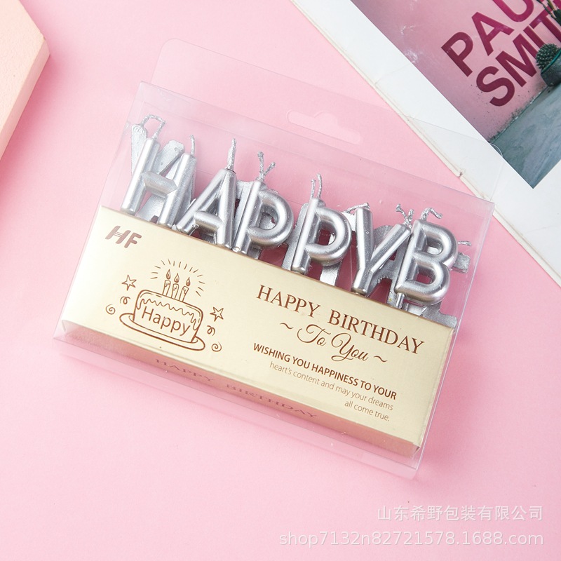 Nến Chữ Happy Birthday Ánh Kim Trang Trí Bánh Kem