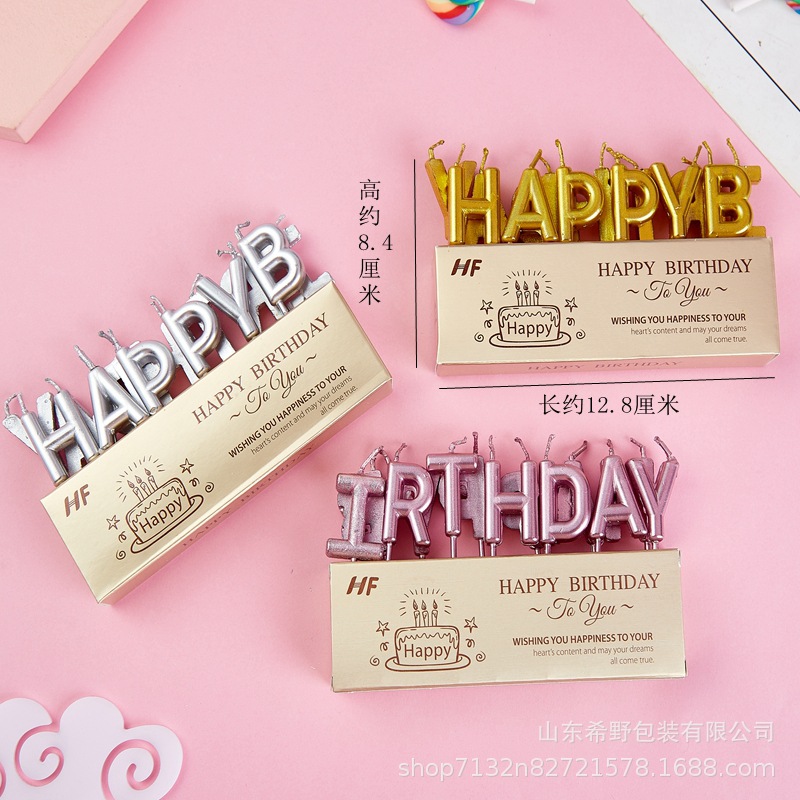 Nến Chữ Happy Birthday Ánh Kim Trang Trí Bánh Kem