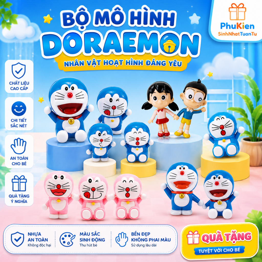 Bộ Mô Hình Doraemon Mini Trang Trí Bánh Kem