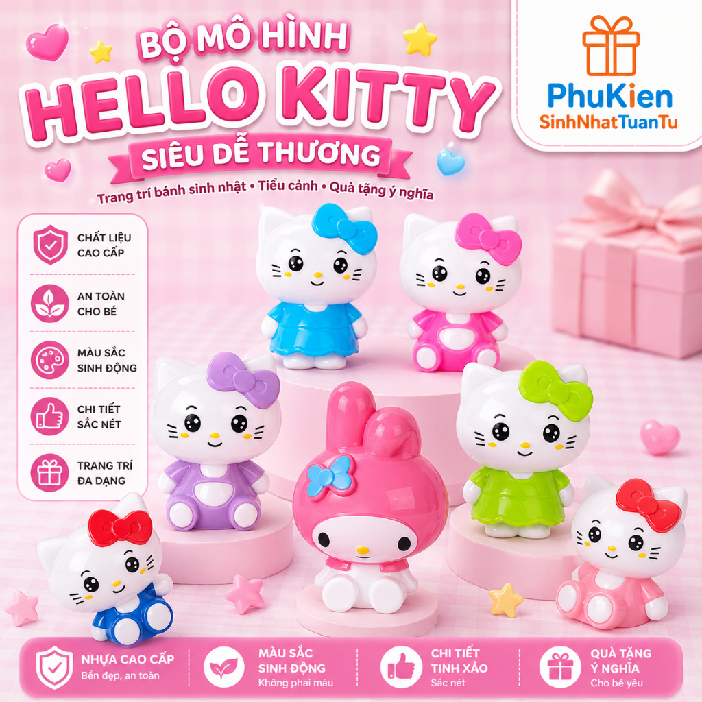 Bộ Mô Hình Hello Kitty Mini Trang Trí Bánh Kem