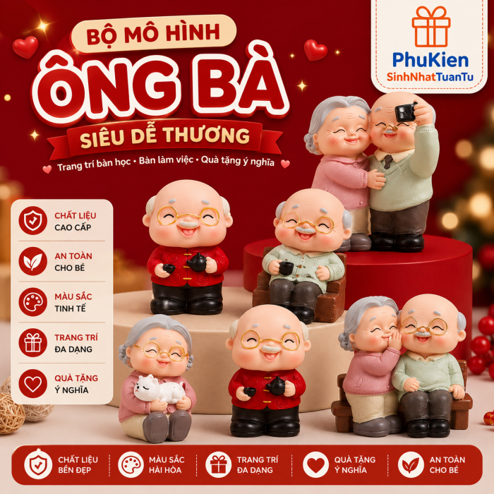 Cặp Ông Bà Phúc Lộc Mô Hình Mini Trang Trí Bánh Kem