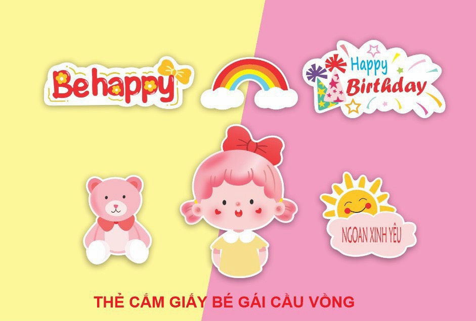Set giấy: Bé trai gái cầu vòng
