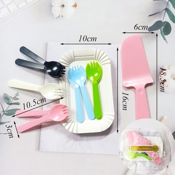 Set Dao Dĩa Sinh Nhật 10 Phần Ăn Có Nến/Không Nến - Đĩa Giấy, Dao Cắt Bánh, Xẻng Bánh, Phụ Kiện Tiệc Sinh Nhật