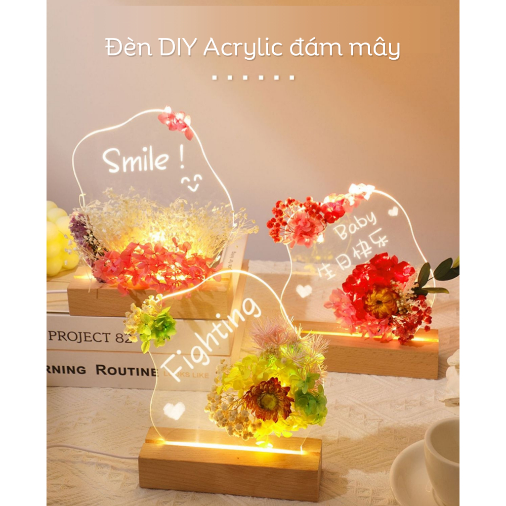 Quà tặng set đèn ngủ hoa khô vĩnh cửu tặng sinh nhật, tặng người yêu
