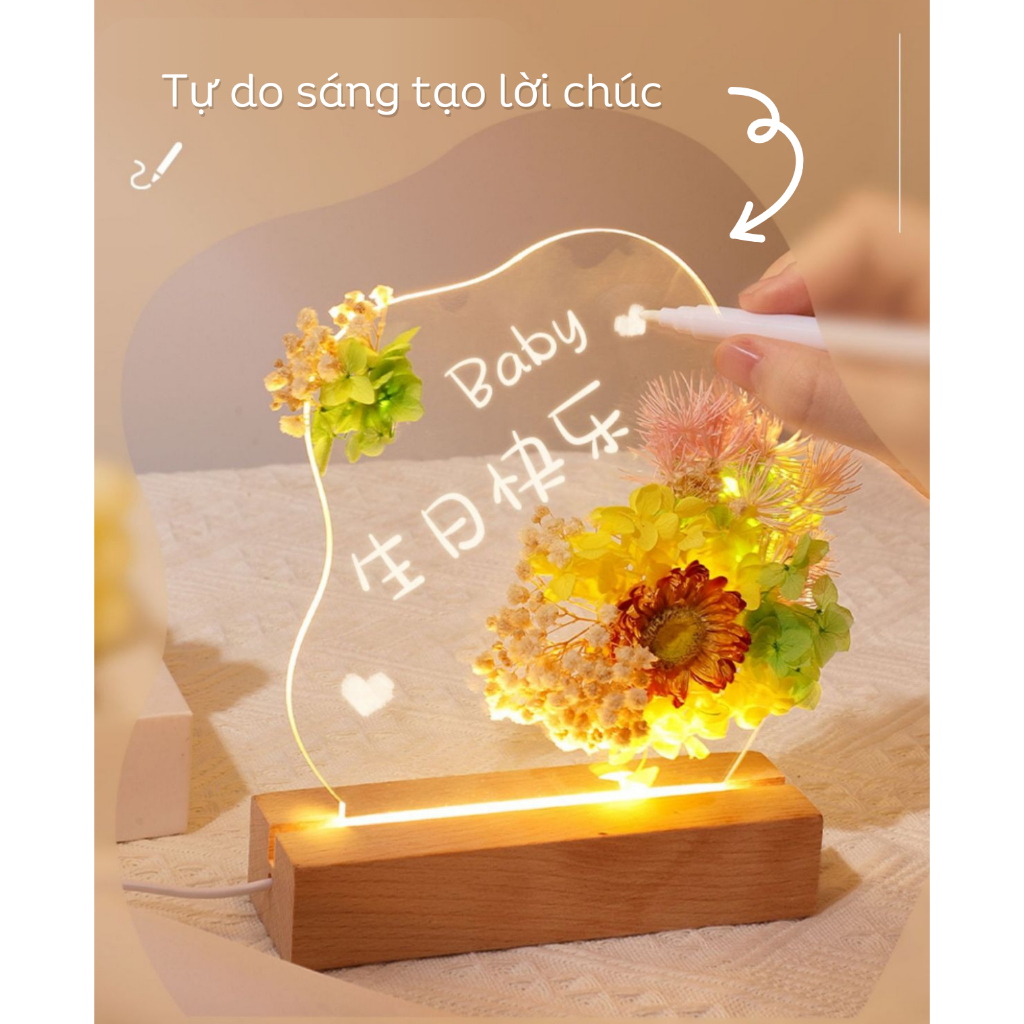 Quà tặng set đèn ngủ hoa khô vĩnh cửu tặng sinh nhật, tặng người yêu