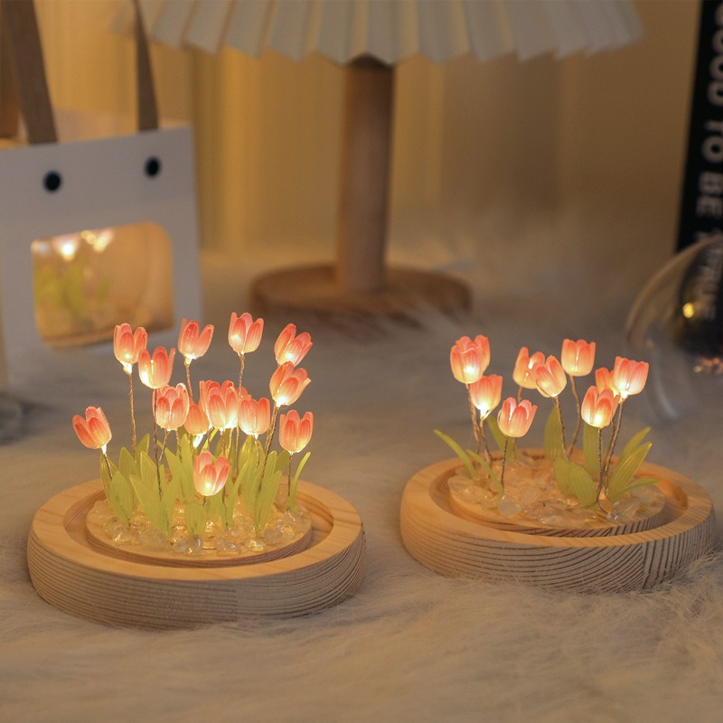 Quà tặng đèn ngủ DIY hoa tulip HỒNG, TÍM kèm túi đựng tặng sinh nhật, tặng người yêu