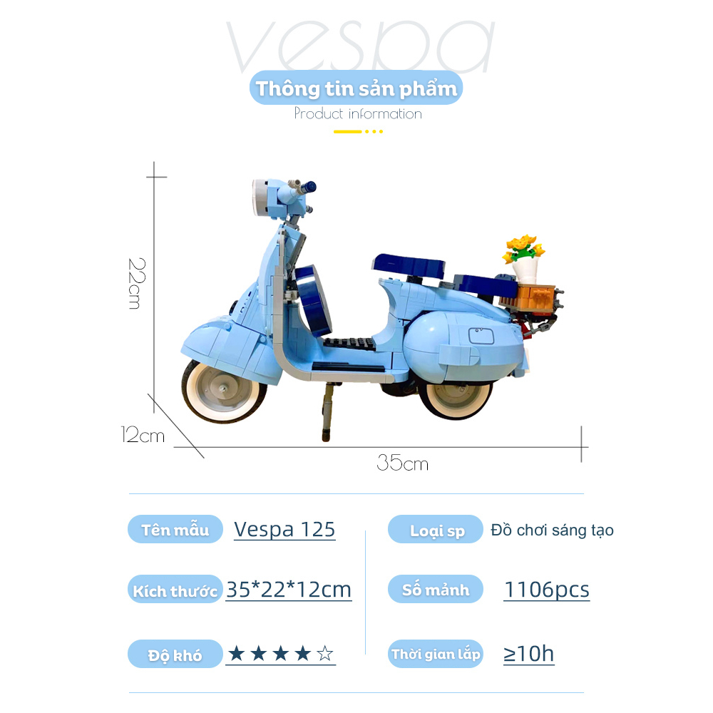 Quà tặng mô hình lắp ráp xe máy Vespa cỡ lớn tặng sinh nhật, tặng người yêu