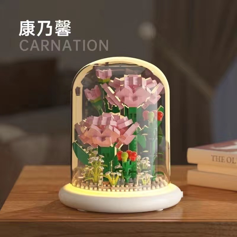 Quà tặng mô hình lắp ráp hoa kèm lồng chụp và đế hắt sáng tặng sinh nhật, tặng người yêu